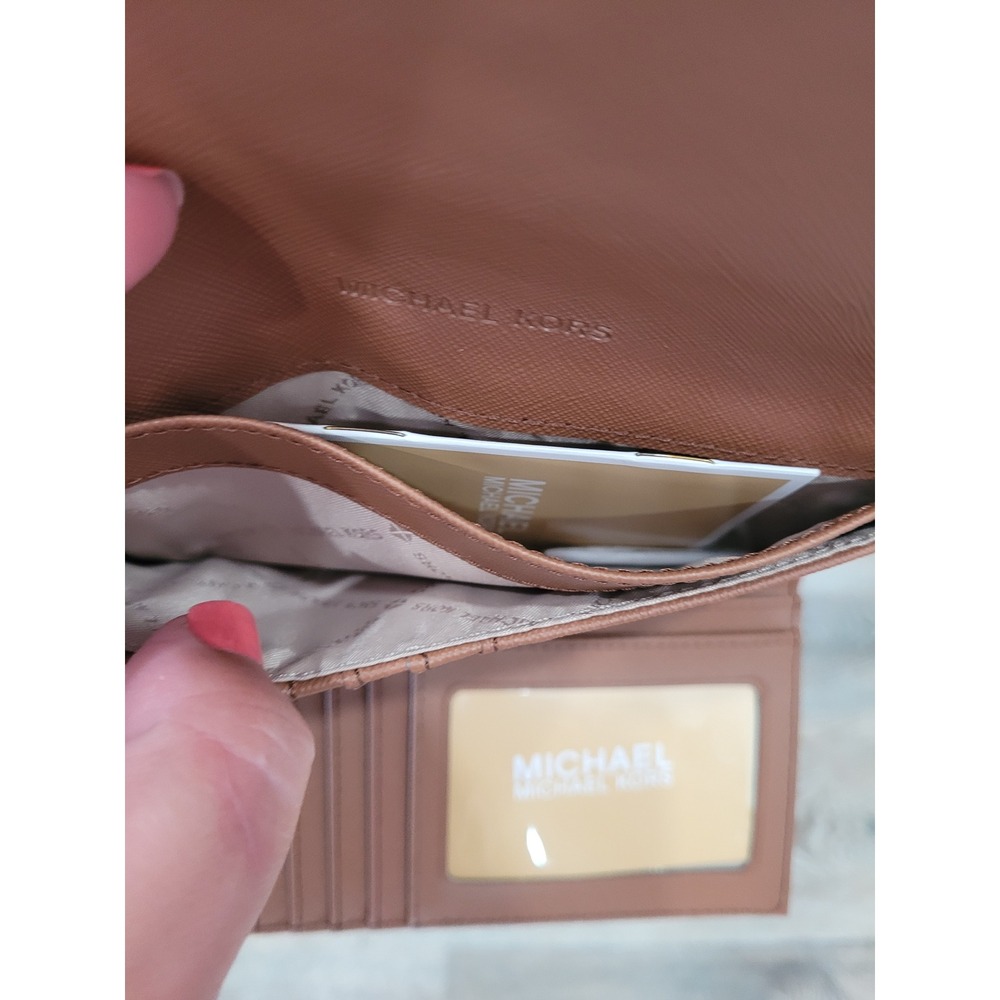 Michael‎ Kors Trifold Jet Set Traveler Wallet Brown Signature Logo Large #7 - Picture 7 of 7